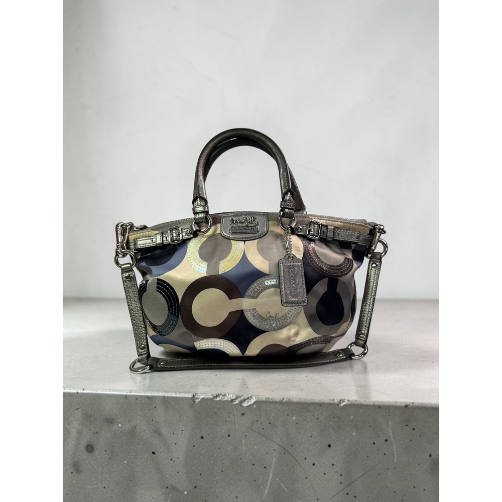 Coach Poppy Satchel Women Medium Silver Purple Brown Sequin H1120-19179